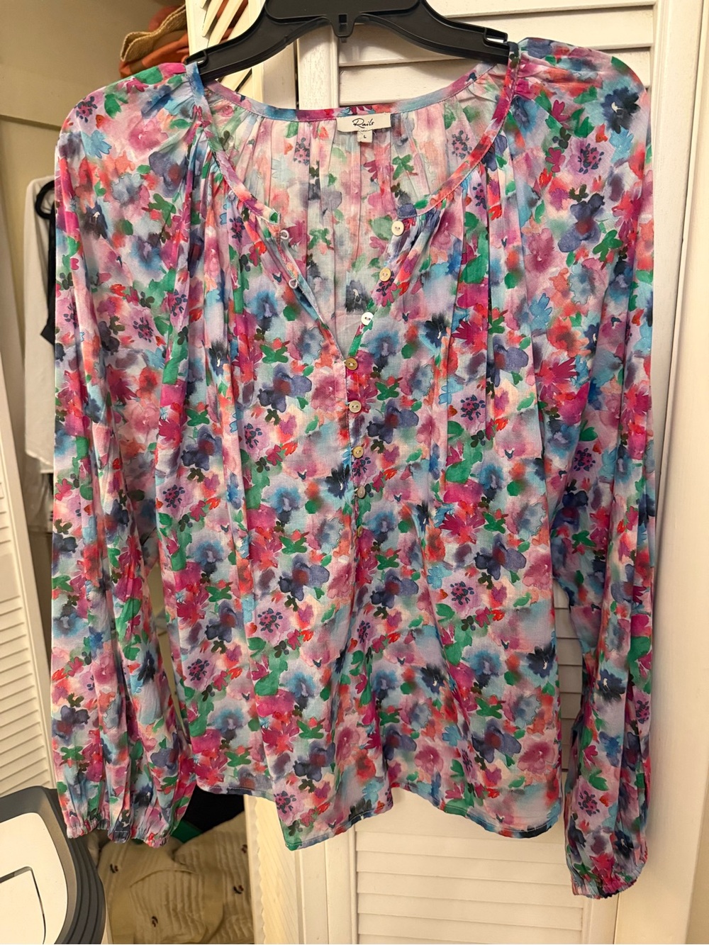 Rails Multicolor Floral V-Neck Button Blouse